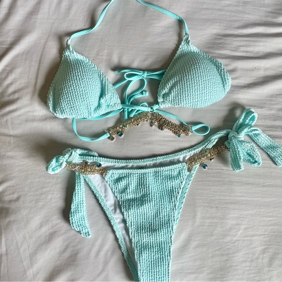 Shein Light Blue Bikini with Gold Charmed Chain - Picture 3 of 7